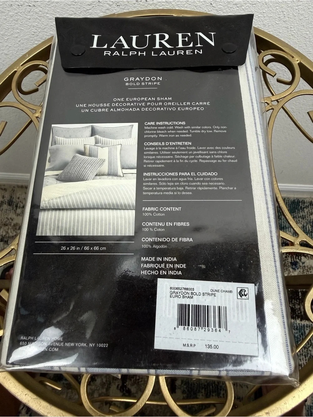 Ralph Lauren NIB Graydon Bold Stripe One European Cotton Sham 26x26in